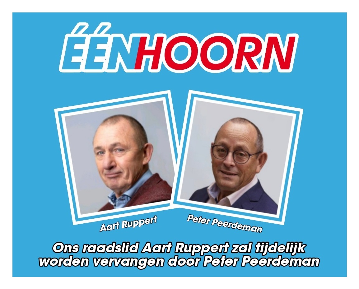 Peter Peerdeman, onze nummer 6 op de lijst zal Aart Ruppert als raadslid waarnemen vanaf 1 september 2023. Lees meer bij hetbestevoorhoorn.nl