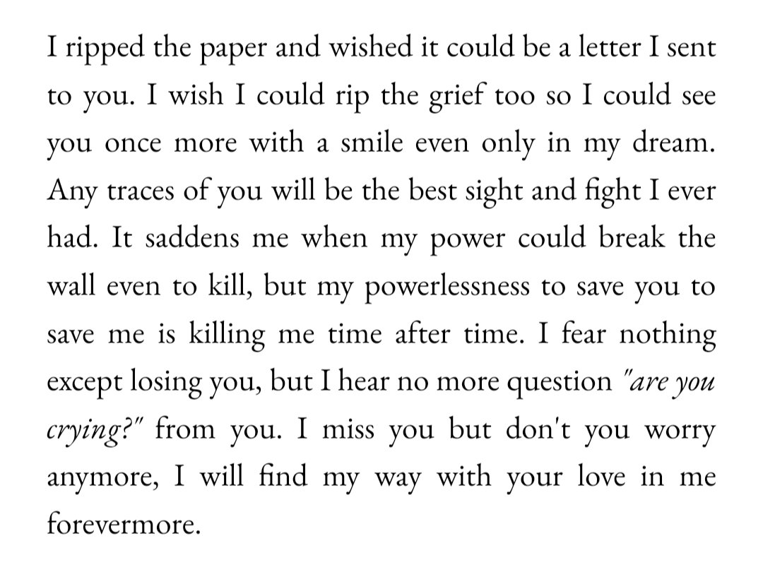 literarybase's tweet photo. Karya | I fear nothing except losing you, but I hear no more question “are you crying?” from you.
https://t.co/AxM7iazdNE