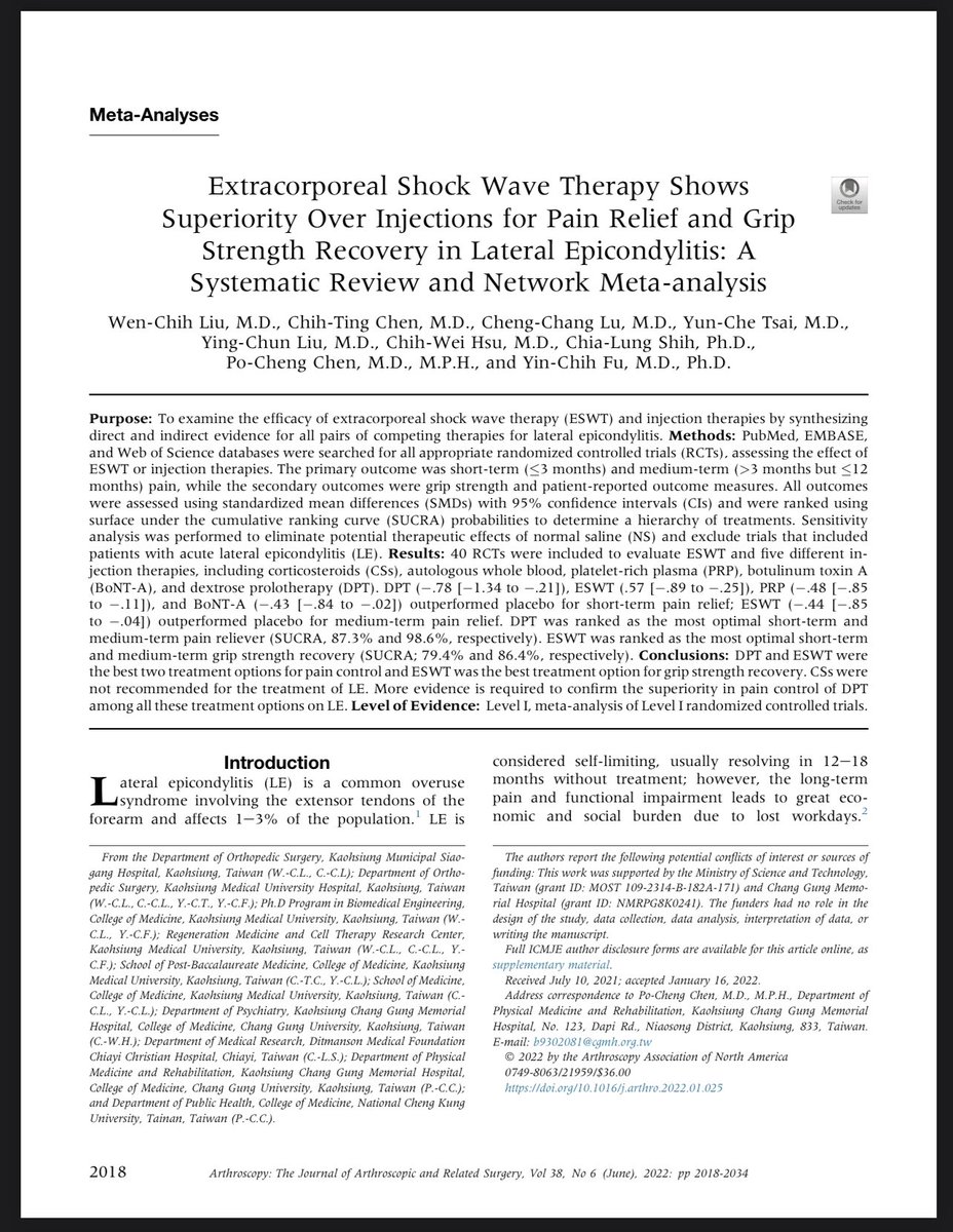 DrAlrwaily's tweet photo. لمرضى الـ Tennis Elbow

العلاج الطبيعي بالموجات التصادمية (shock wave) أفضل من الحقن (injection) بكل أشكالها في تحسين الألم والقوة العضلية لليد

🌹 https://t.co/4CWShMKrLW