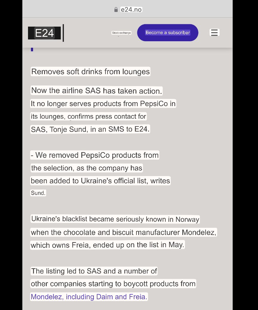 Happy to see that @SAS are taking swift action and have already announced a boycott of @PepsiCo products due to their continued business in russia and financially fueling russias war! Hope to see more companies follow @SAS in action and announce the #boycottpepsico #boycottrussia