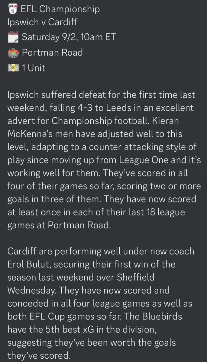 SoccerPunterJT's tweet photo. Into the @EFL Championship for a few games, starting with #Ipswich v #CardiffCity #IPSCAR #GamblingTwitter #GamblingX https://t.co/SFQcqzUfJ8