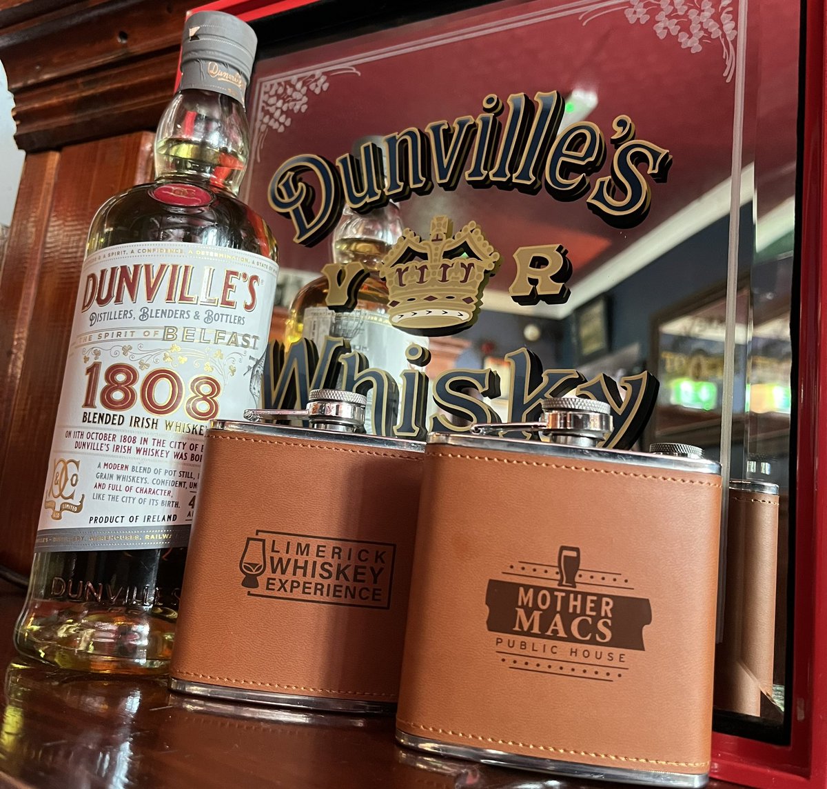 Don’t forget to ask about our hip flasks and refill services. A chance to try one of the many whiskeys on the shelf’s. This months special is 1808 from <a href="/DunvilleWhiskey/">Dunville's Irish Whiskey</a>