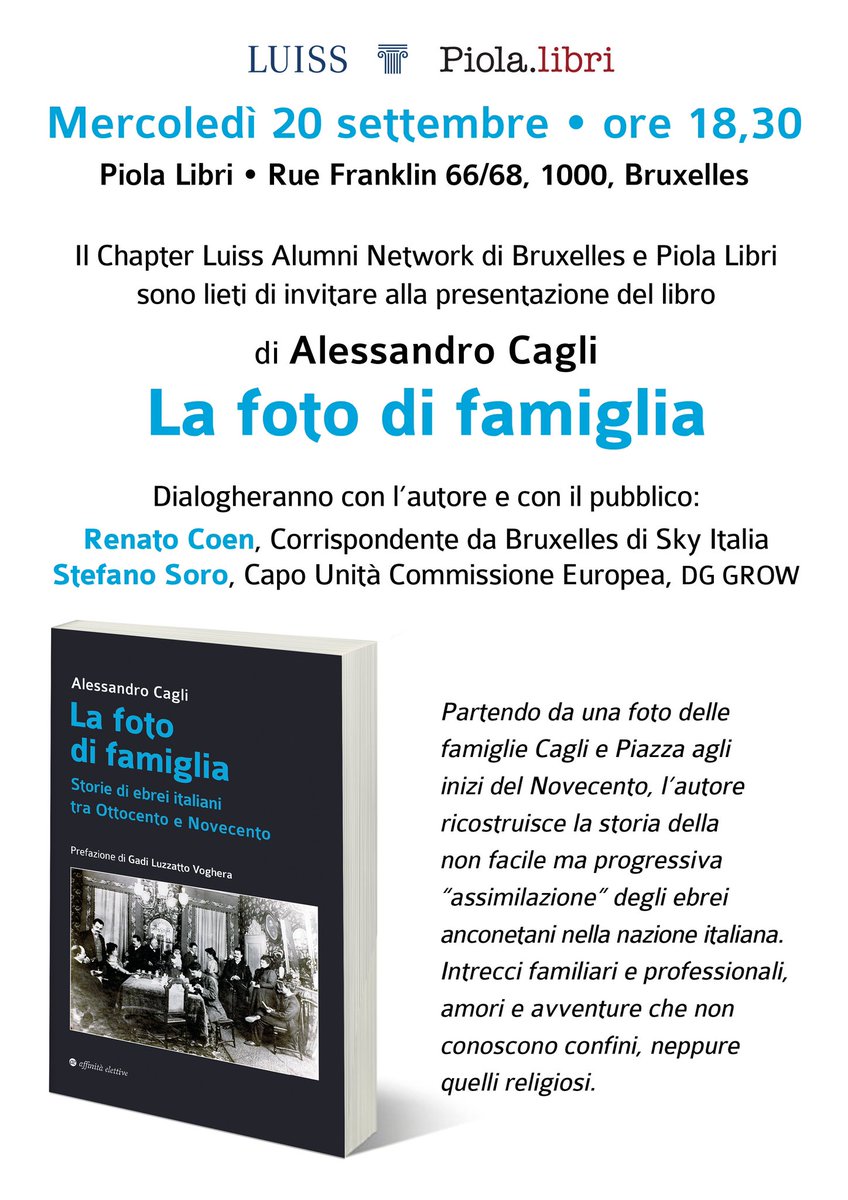 alecagli1's tweet photo. Cari Amici di Bruxelles,
Vi aspetto tutti alla Piola Libri mercoledi 20 settembre alle ore 18:30 per parlare insieme di storie di famiglia e molto altro...😊🥰 https://t.co/H2dPJmCBA8