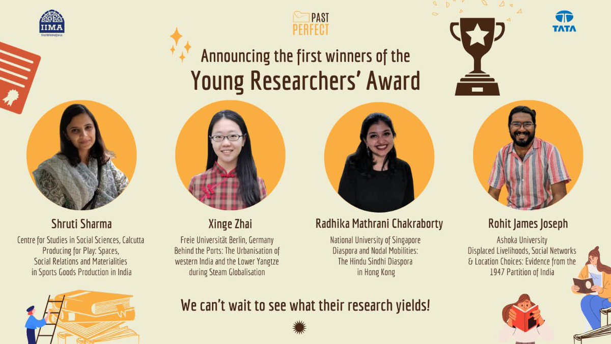 PastPerfectLive's tweet photo. Congratulations are in order -  our first winners of the Young Researchers'Award, instituted by Past Perfect  in collaboration with @IIMAhmedabad for the 3rd International Business and Economic History Conference. 

@Shruti337 @XingeZhai Radhika and @thepdfwallah https://t.co/7UgMFJ9Qa7