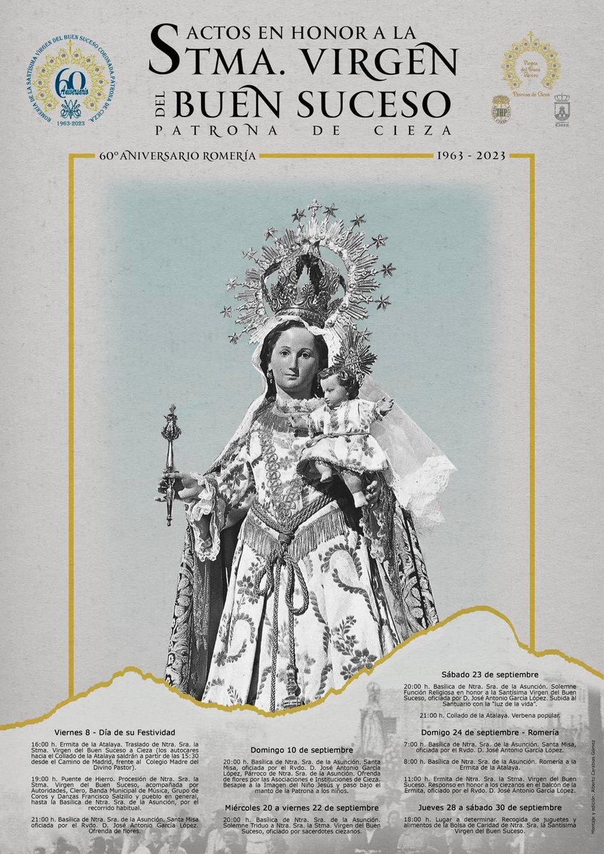 😃 Presentado el Cartel y los Actos previstos por la <a href="/JHPCieza/">Semana Santa Cieza</a> en honor a nuestra Patrona de #Cieza la Santísima Virgen del Buen Suceso.

Esta semana todos los actos en nuestra web ciezaentumano.es 

Autor del cartel Alberto Carabias

Creamos el Hastag 👇
#RomeriaCieza2023