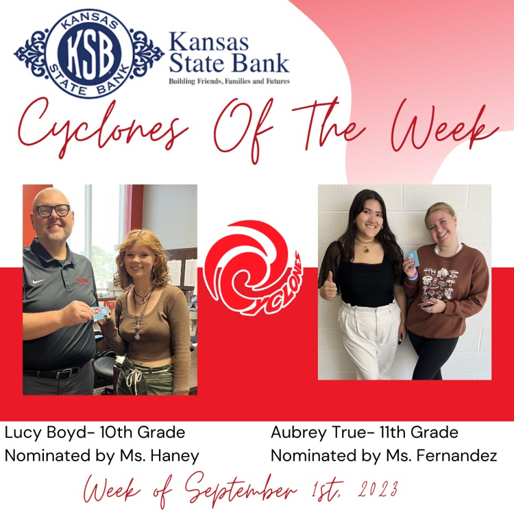 OHSActivities's tweet photo. These are your Cyclones Of The Week for Friday, September 1! Way to go! #CycloneProud https://t.co/qo9NwMxenV