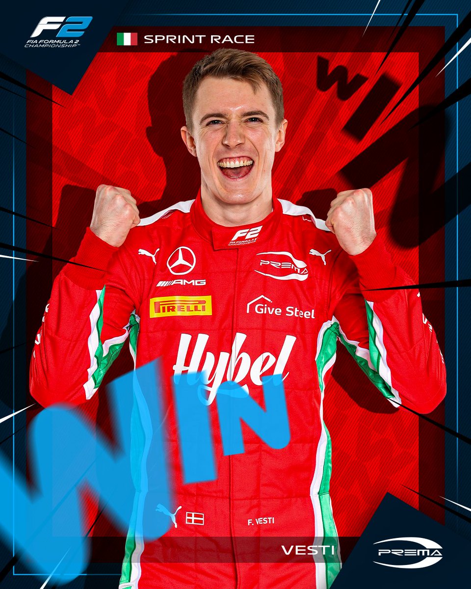 Formula2's tweet photo. VESTI VICTORIOUS AT MONZA!! 🏆

The @MercedesAMGF1 junior soaks up the pressure from Martins behind to win the Sprint Race in Italy! 🇮🇹💪

#ItalianGP #F2 https://t.co/UsOuZJPlaE