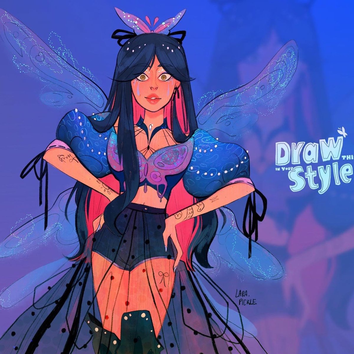 EgeaDiana's tweet photo. A new draw this from @Larapic 

#dtiys🦋queen #dtiys #drawthisinyourstyle #cartoon #characterdesign #illustration #kuretake #bimoji #molotow https://t.co/1IbFfBfhuX