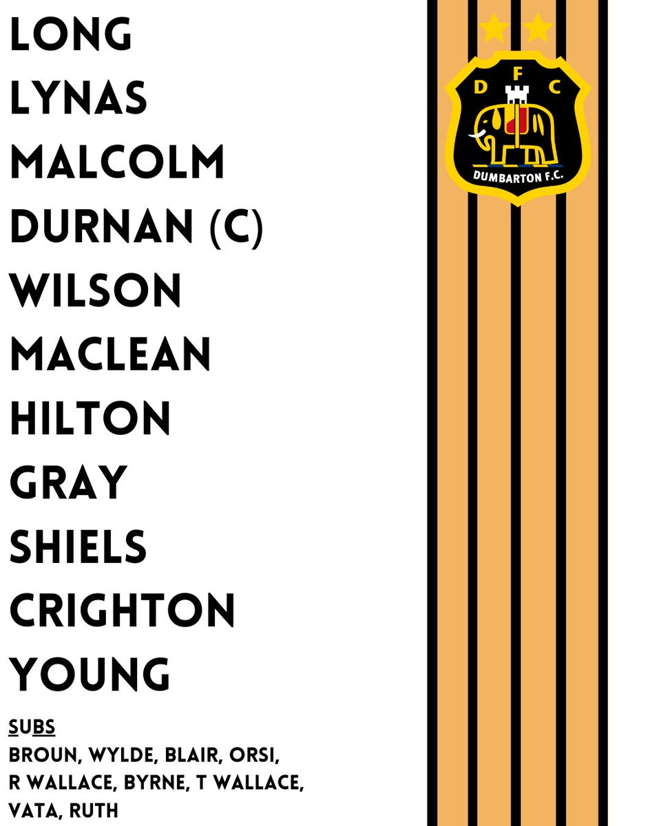 Dumbartonfc's tweet photo. 📋 Your Dumbarton team to take on @EastFifeFC this afternoon

⚡️Shiels comes in
🧑‍🦰 Finlay in the middle 
👀 Jinky and Chuckie at it again? 

🎟️ https://t.co/5ZvzXbbw9C
📺 https://t.co/07AzJEgvWL https://t.co/FhRQ0fjIRX