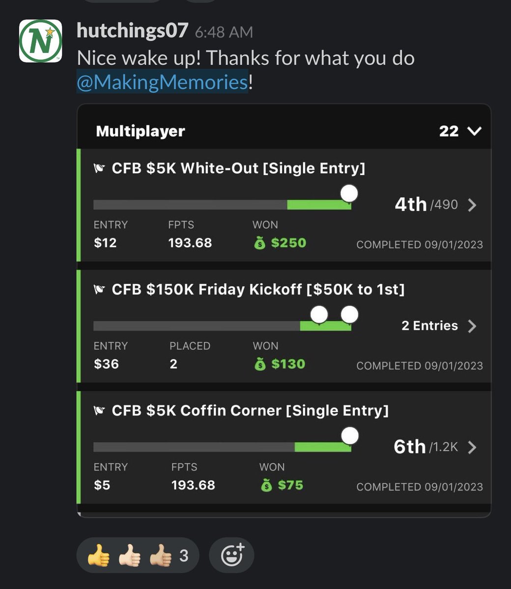 GupsCorner's tweet photo. Night 2 of 5 straight CFB days was an absolute SMASH for the community with @bobbyburger41 calling for Yurosek as POD! 

Still time to join the fun! NFL30 = 30% off for life &amp; inc. 7-day risk free trial! 

#CFB #cfbdfs #DraftKings https://t.co/sv2ZoHA109