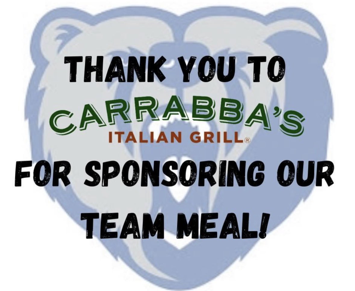 Thank you Carrabba's Italian Grill for sponsoring our pregame team meal! We are so thankful for your support!! BT families- make sure you check out Carrabba’s on San Jose to show your support!!#GoBears #TrailWay #GoodBetterBest