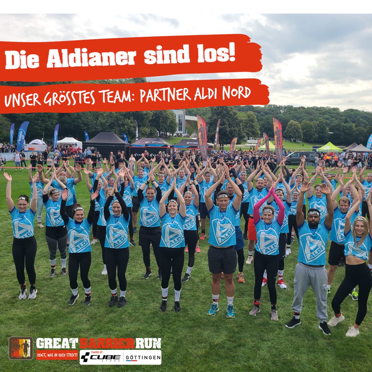 Die Aldianer sind los! 🤩
Unser größtes Team in diesem Jahr stellt unser Partner Aldi Nord. 
Wir freuen uns, dass ihr auch in diesem Jahr wieder als Partner dabei seid und auch gleich so viele Runner seid.
Eure Begeisterung für den Great Barrier Run ist  wieder überwältigend. ❤️‍