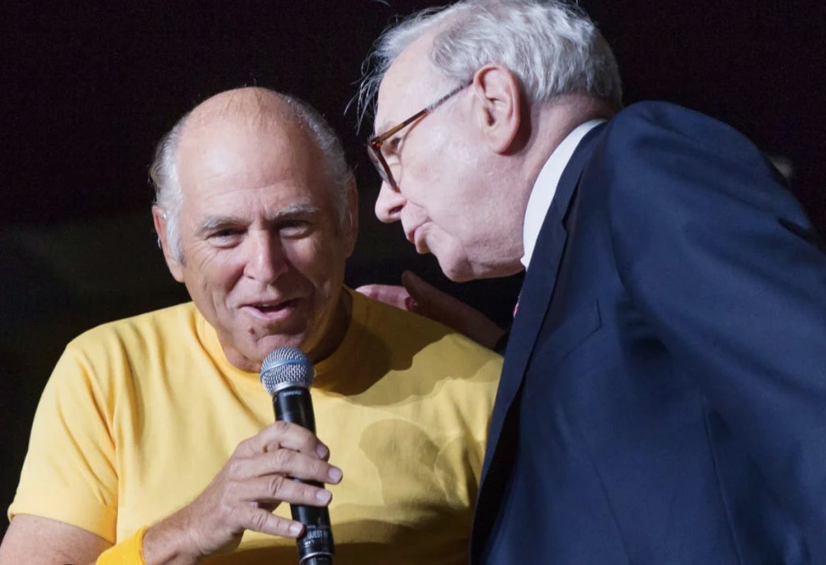 Jimmy Buffett and Warren Buffett were not related, but they did become  close friends. Warren was a huge fan of Jimmy. And Jimmy owned Berkshire  Hathaway shares.