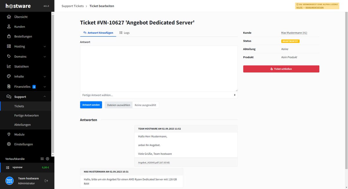📂 Anhänge im Ticketsystem

Kunden und Administratoren können Anhänge zu Ticketantworten hinzufügen, um Dokumente oder Angebote auf kurzem Weg zu versenden.