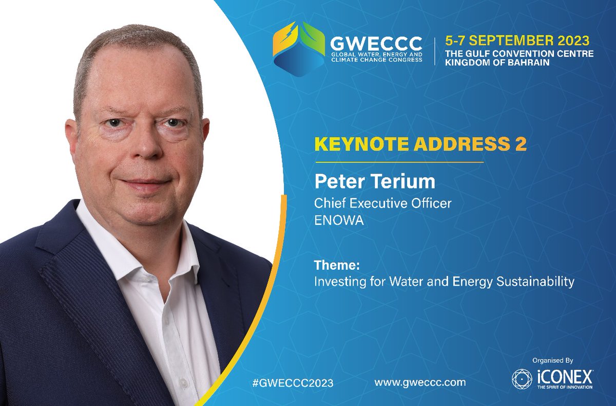 gweccc's tweet image. Join us in welcoming Peter Terium, CEO of ENOWA, as the keynote speaker at the #GWECCC2023.
Let&apos;s harness the power of investments for a greener future!

#RegisterNow at info@gweccc.com

#SustainabilityMatters #EnvironmentalChange #WaterEnergyClimate #ClimateChangeSolutions