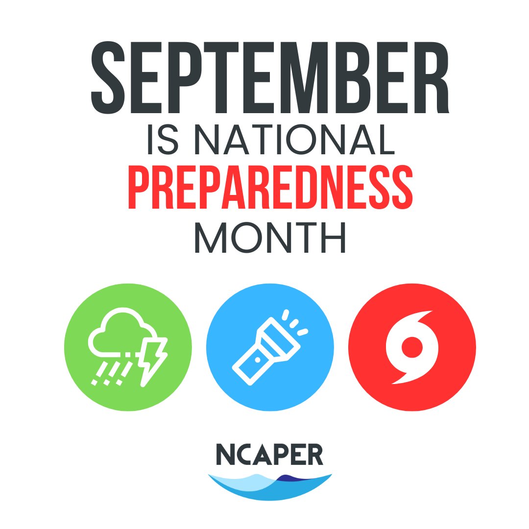 NCAPER3's tweet image. September is Emergency Preparedness Month. Are you equipped for emergencies and disasters? Click here for a library of free tools &amp;amp; resources (link: ncaper.org/general-8-1)
#NPM2023, #BeReady, #NCAPERPrepSept