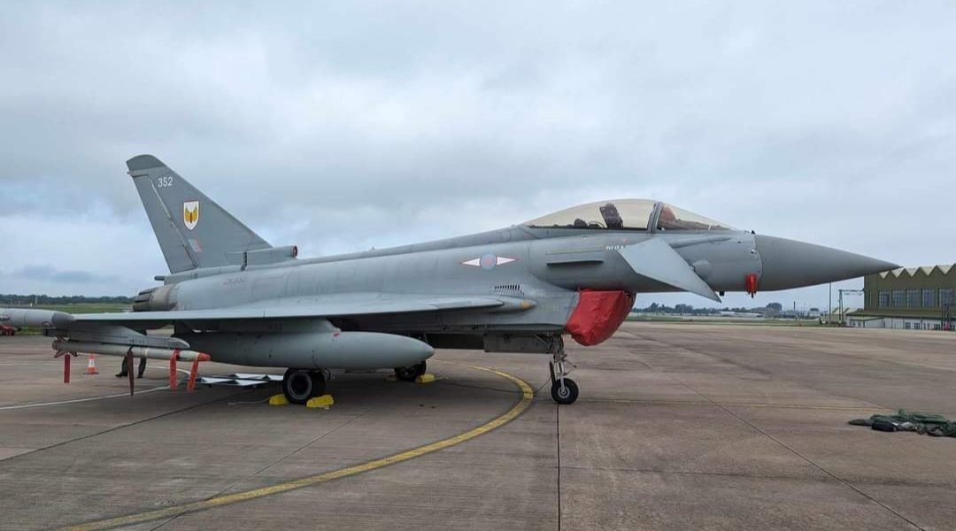 RAF Typhoon staying at Belfast International this weekend for the Belfast Tattoo. Pic courtesy Ryan Lynn.