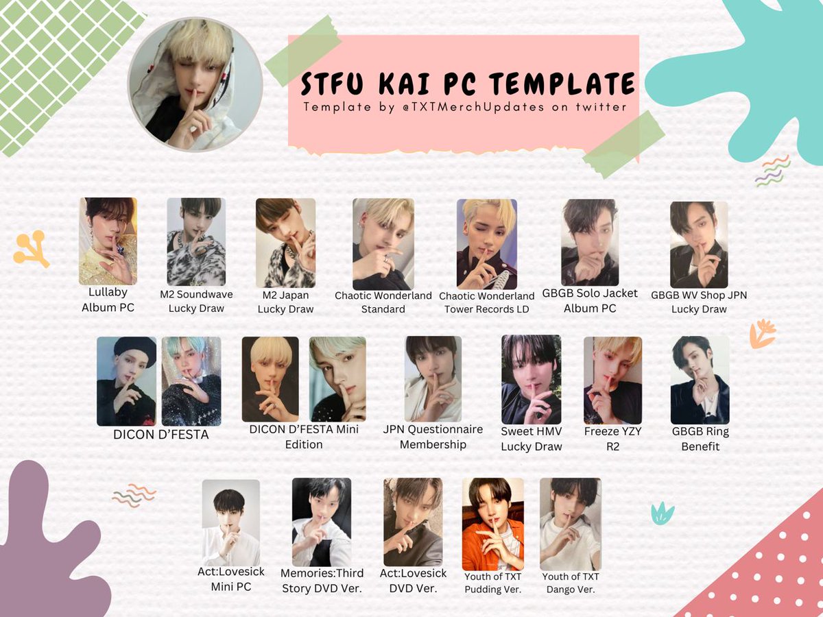 [ PHOTOCARD TEMPLATE ]

STFU KAI POSE PC LIST / TEMPLATE

#HUENINGKAI #휴닝카이 #TXT #투모로우바이투게더