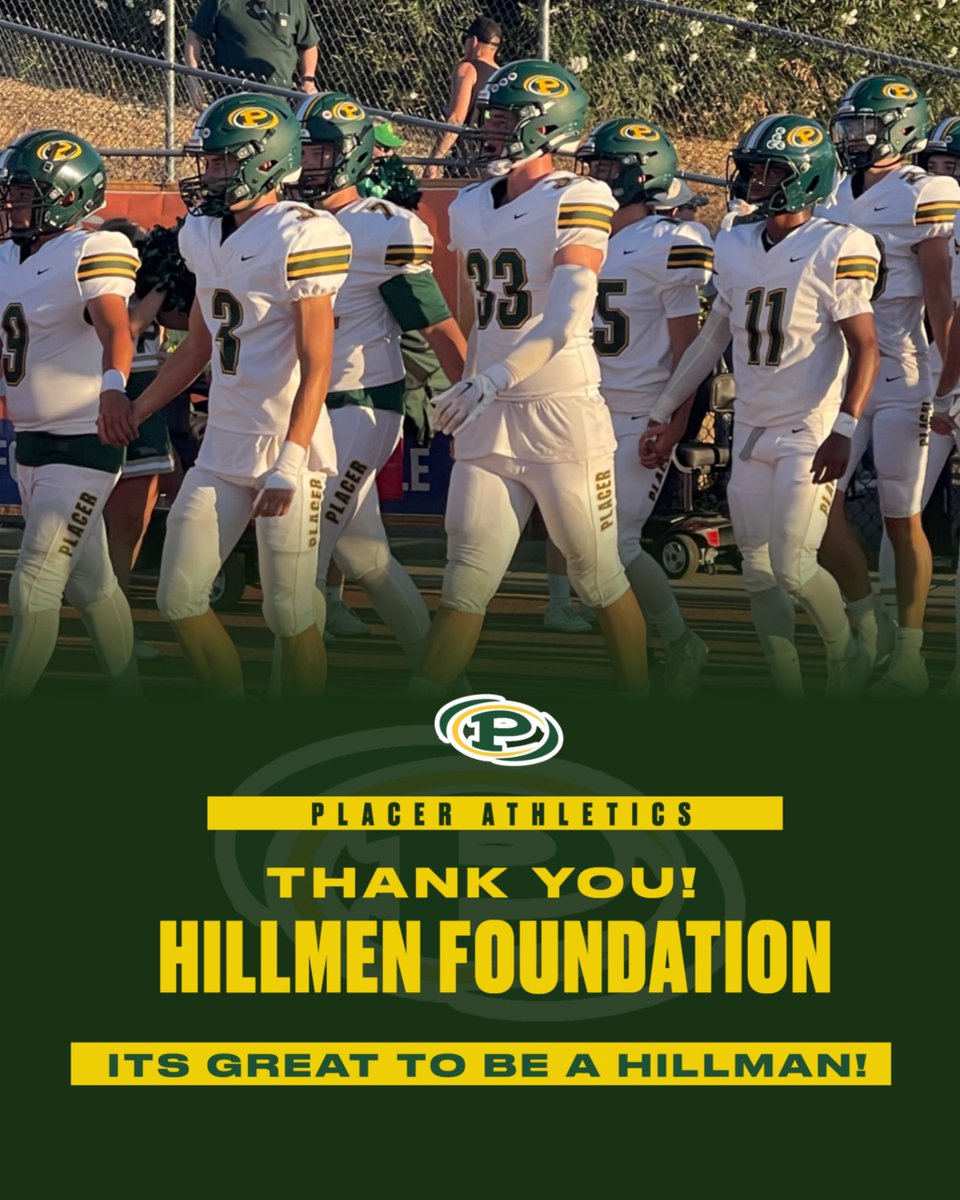 The Placer High School Athletic Department would like to thank the Hillmen Foundation for their ongoing support of Placer High School student athletes!