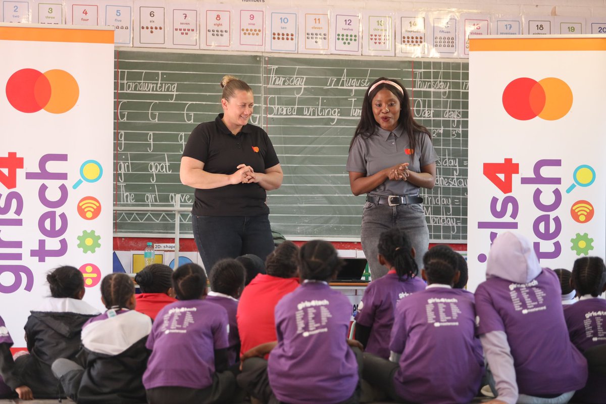 Rene_Naylor's tweet photo. Mastercard recently hosted a #Girls4Tech activation for Women’s Month. Women’s rugby ambassadors, Piwokuhle Nyanda and Chanel Alberts, visited Sizanani Primary School in Dube, Soweto, for a mini-rugby activation. #LiveLikeRugby
#priceless
#rugby
#womensrugby https://t.co/N6MC5JsuVH