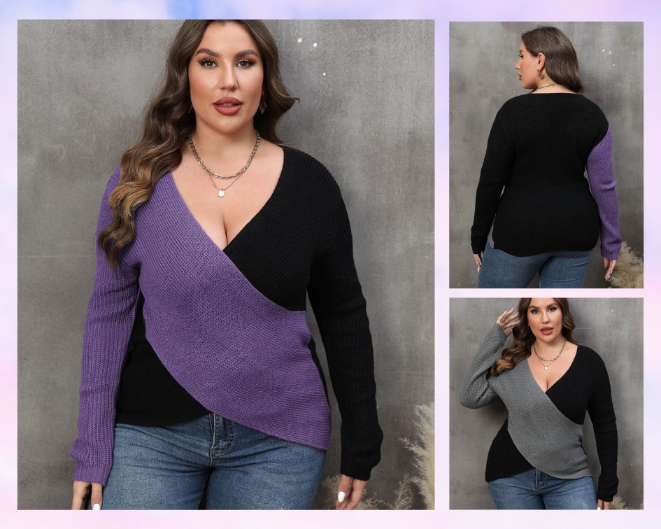 leaveusalone.net
Plus Size Two-Tone Surplice Neck Sweater