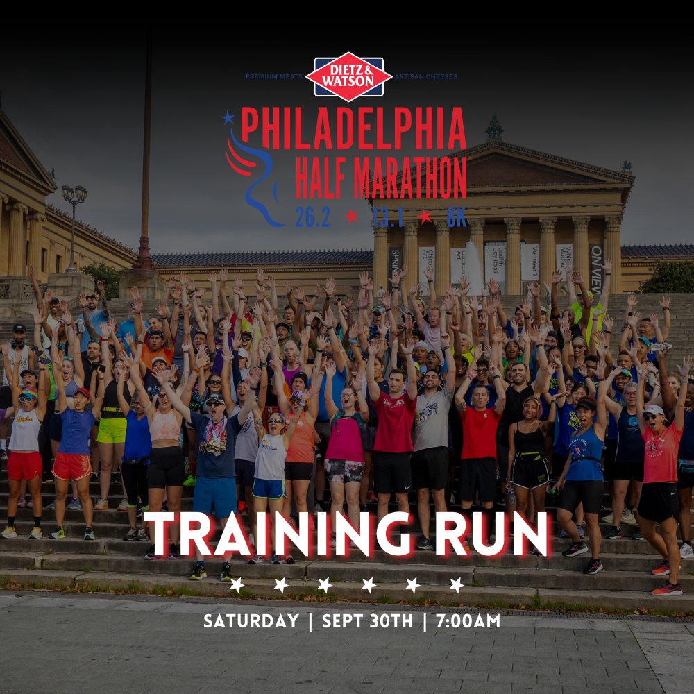Reminder: Dietz &amp; Watson Philly Half Marathon Training Run
🗓️ September 30th
📍 Philadelphia Museum of Art
🕖 7 AM
🏁 3, 5, 8, 10, or 14 miles
All are welcome- It's a free event celebrating community and fitness!
fb.me/e/4BkEh0Sis <a href="/DietzandWatson/">Dietz & Watson</a>  <a href="/BartYasso/">Bart Yasso</a> <a href="/PhillyRun/">Philadelphia Runner</a>