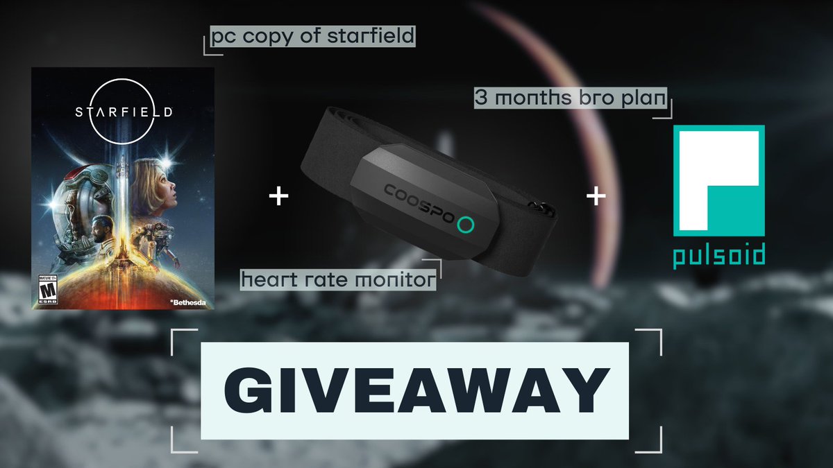 pulsoid_app's tweet image. Giveaway for content creators! 

🚀Starfield + Heart Rate Monitor + 3m of Pulsoid Bro plan 
To enter:
💙 and RT this post
Follow @pulsoid_app
Write a reply containing your Twitch or YouTube link