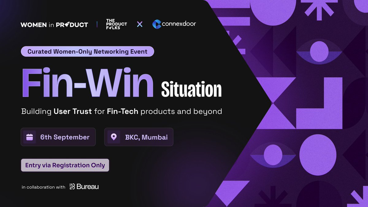 TheProductfolks's tweet photo. 🚀 Calling all Women in Product in Mumbai!

Look up from your screens, you busy bees! Beyond roadmaps and Jira tickets, a tribe is cheering for your growth – at work and in life. Enter Women in Product, by The Product Folks – a community by women, for women, tackling unique challenges in product management, in curated settings along with @ConnexDoor 

Join us for an in-person meetup in Mumbai, where we're bringing our folklore to life! The "Fin-Win Situation" in collaboration with @bureauidentity dive into fintech's core challenges – from building user trust amidst ever-changing regulations to fostering adoption for fin-tech products.

Unearth insights, solutions, and more as we get up close with fintech's product management hurdles. If you're a fintech PM or just curious about the field, this event will be a closed circle of like-minded folks, walking the same path as you. 

🗓 September 6, 2023
📍 BKC, Mumbai

Women in Product operates as a 100+ strong closed community of product operators from India and beyond. We network, mentor, and attend curated events online and IRL.

Join us: https://t.co/IxfRLkPSEn