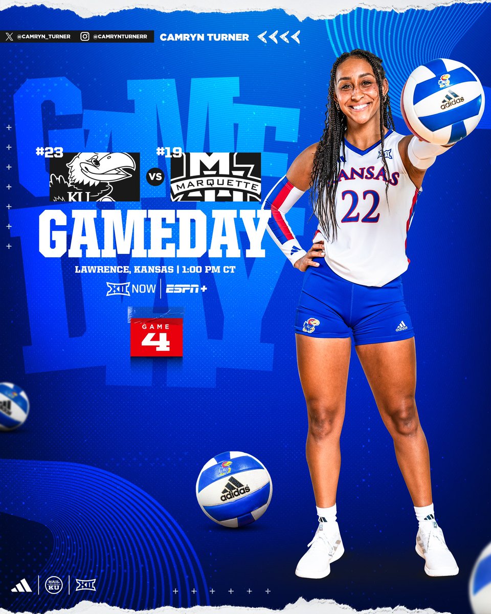 You know what day it is 😎 We are ready to take on Marquette in front of our 𝒔𝒐𝒍𝒅 𝒐𝒖𝒕 𝒄𝒓𝒐𝒘𝒅 today at 1️⃣:0️⃣0️⃣ p.m. 🏟️: Horejsi Family Volleyball Arena 📺: es.pn/3P4ALeA 📊: bit.ly/3sFvDWH #RockChalk