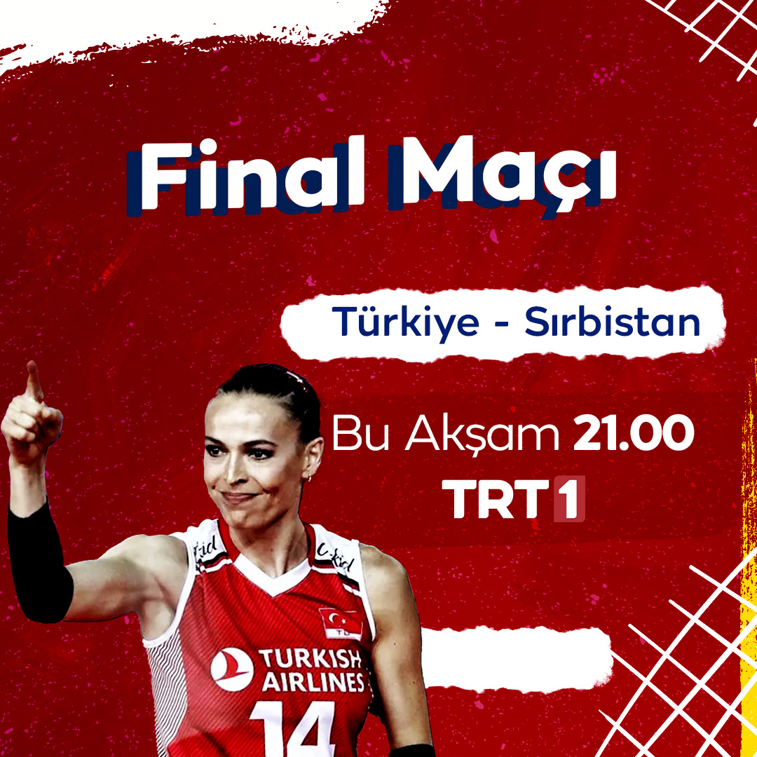 trt1's tweet photo. Haydi #FileninSultanları şampiyonluk için!🏆🏐

Türkiye-Sırbistan, CEV Avrupa Şampiyonası final maçı şimdi canlı yayınla TRT 1’de! 📺 https://t.co/M9gYx5TJhZ