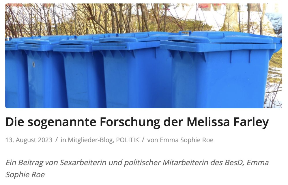 BesD_eV's tweet photo. Du suchst Studien zu Sexarbeit? ❌ Finger weg von Melissa Farley!

Warum? Das erläutert unsere politische Mitarbeiterin Emma in diesem Beitrag:
https://t.co/lZcEZCFXa5

/JS
#sexarbeit #wissenschaft #forschung #swerfs #PROstitution #sexarbeitistarbeit https://t.co/9EQOIbfJ4D