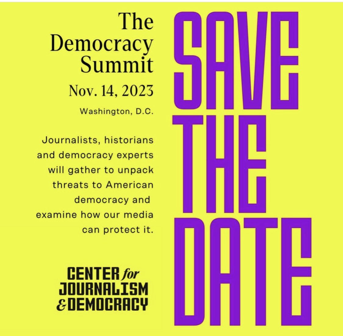 Journalists! Put Nov. 14 on your calendars as we at the @C4JDHowardU are holding our second Democracy Summit at @HowardU in DC. Join hundreds of journalists from across the country for a day of learning with democracy experts, historians, legal minds. Registration opening soon.