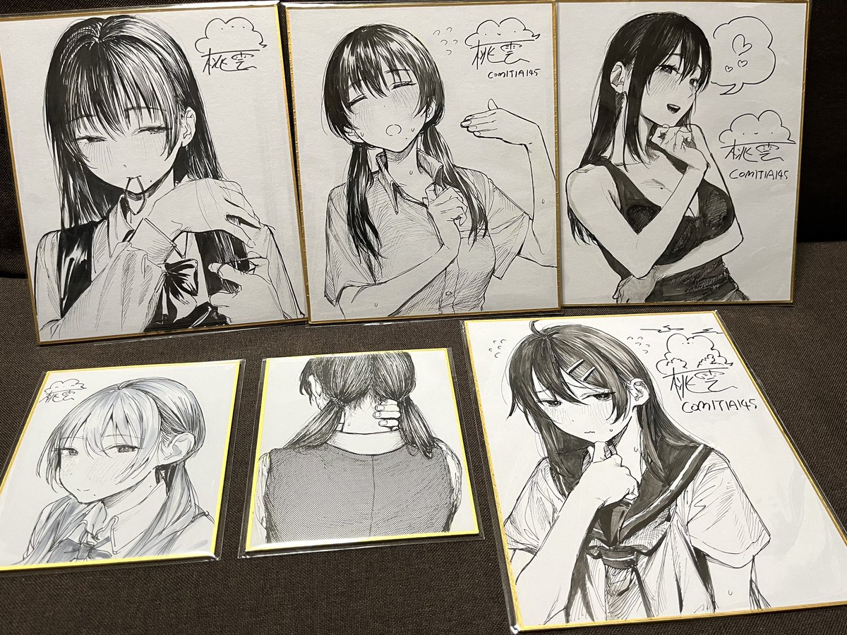 昨日描いた色紙です。明日のコミティアに持って行きます。画像の他にまだ2枚ほどあります。よろしくお願いします。 