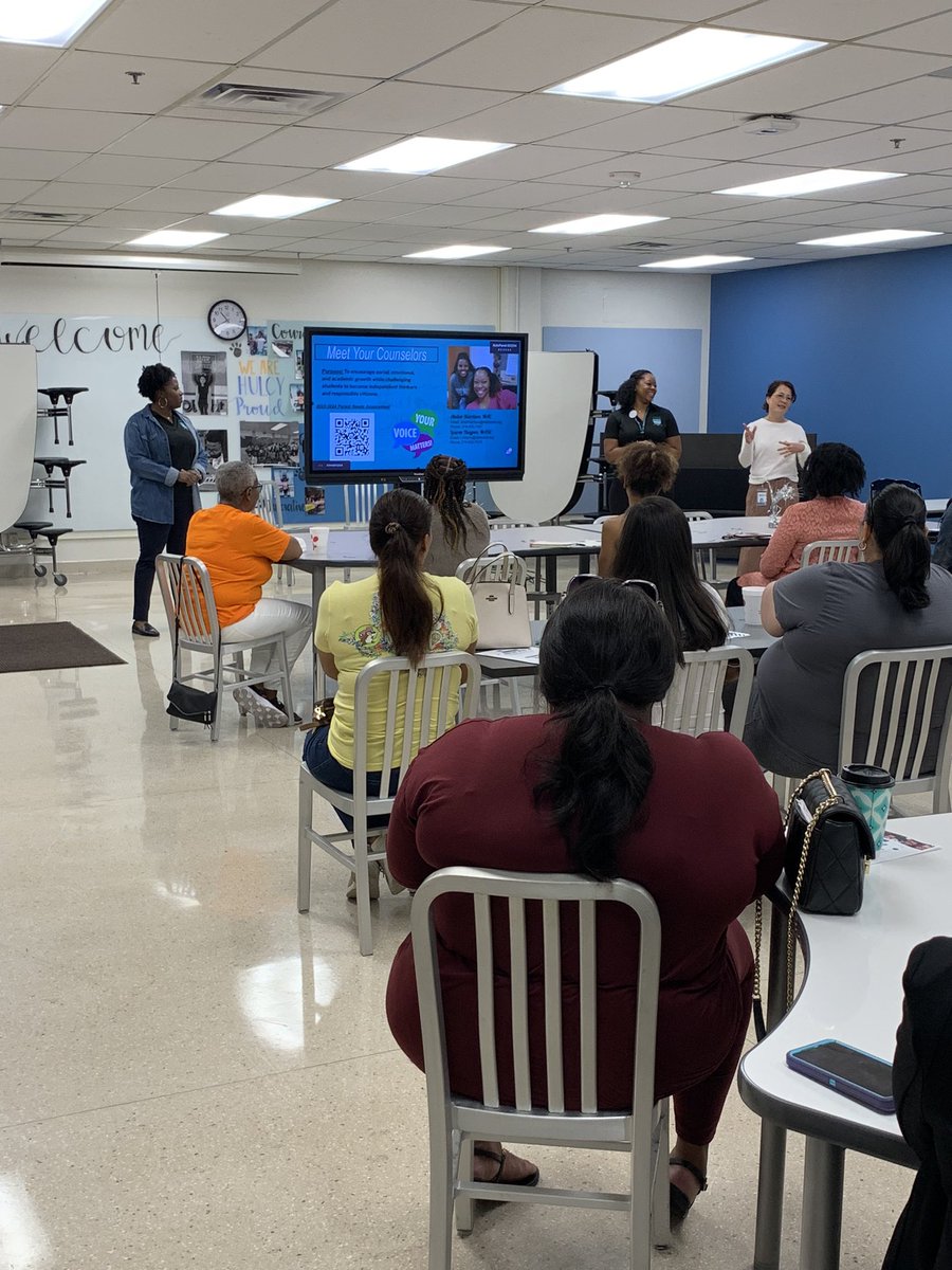 Coffee with the Principal <a href="/HulcySTEAM/">Hulcy STEAM MS</a> … a great success!!! Principal Brewster shared updates, guests learned more about Amplify and Carnegie curricula from our Demonstration Teacher and Math Coach. The counselors shared helpful information with an engaging activity.
