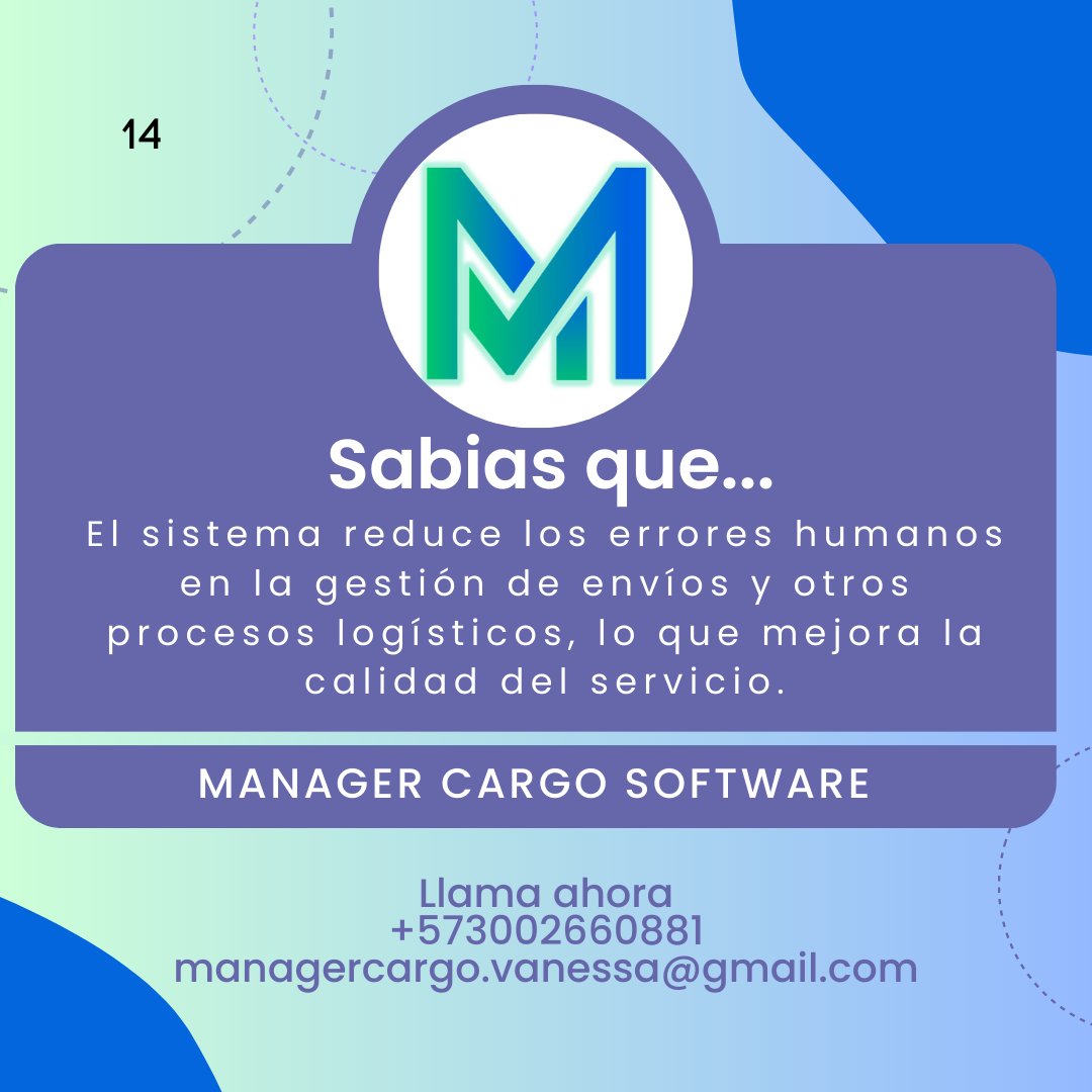 managercargo.vanessa@gmail.com
+57 300 266 0881
¡Cotiza hoy ! #logísticasistematizada #últimamilla #softwareempresarial #eficienciaoperativa #innovaciónlogística #automatizaciónlogística #mejoradeprocesos #servicioágil #cotizacióngratis