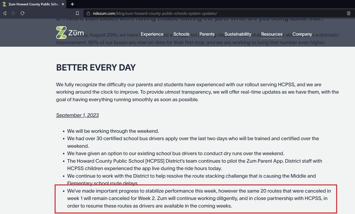 Another day with <a href="/ridezum/">Zūm</a> , another waste of a million dollar homeowner's annual property tax...

<a href="/riderum/">riderum</a> has reneged on covering 20 of 230 <a href="/HCPSS/">HCPSS</a> bus routes for at least 10 days.

With a $27 mil/yr contract, each day these routes remain closed costs <a href="/HCPSS/">HCPSS</a> $13K of lost services