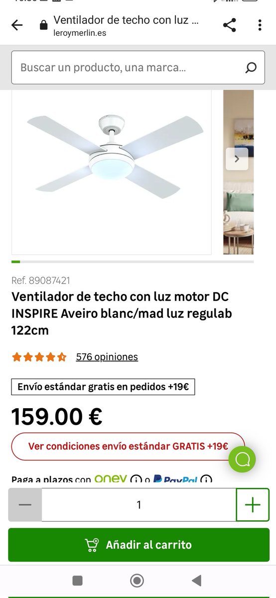 Compré este ventilador en <a href="/leroymerlin_es/">leroymerlin_es</a> cuando ponían que quedaban 4 en stock en la tienda. Me llamaron al día siguiente para decirme que no les quedaba ninguno de los 4. Ahora vuelve a aparecer el mismo ventilador en la misma tienda con el mismo stock por 20€ más...