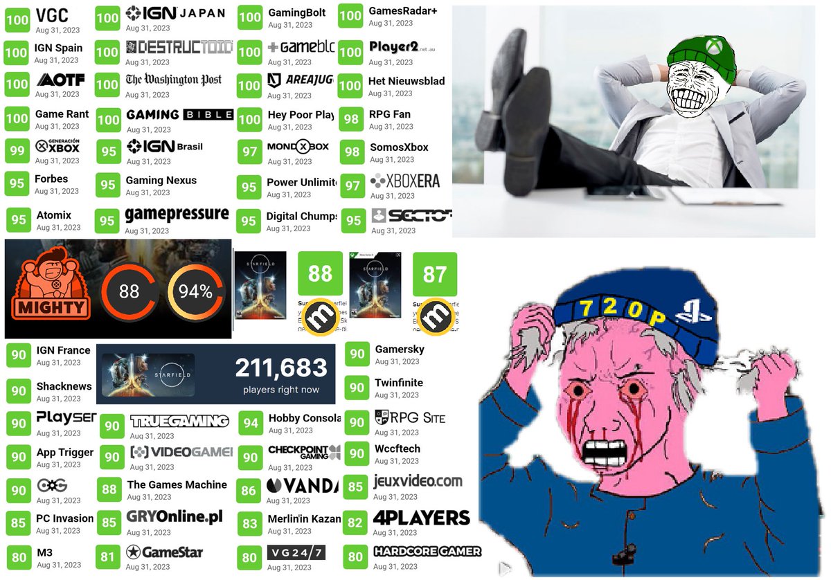_Hellblade's tweet photo. "NOOOOOOO!! STARFIELD WILL BE REDFALL 2.0!! IT WILL BE A YELLOW 53 METACRITIC!!! NO ONE WILL BUY IT CAUSE OF GAME PASS!! WHY IS IT REVIEWING SO WELL AND NUMBER 1 BEST SELLING GAME EVERYWHERE!! JIM!! CERNY!! DO SOMETHING!!"😂😂😂😂 https://t.co/jX1veYCxnR