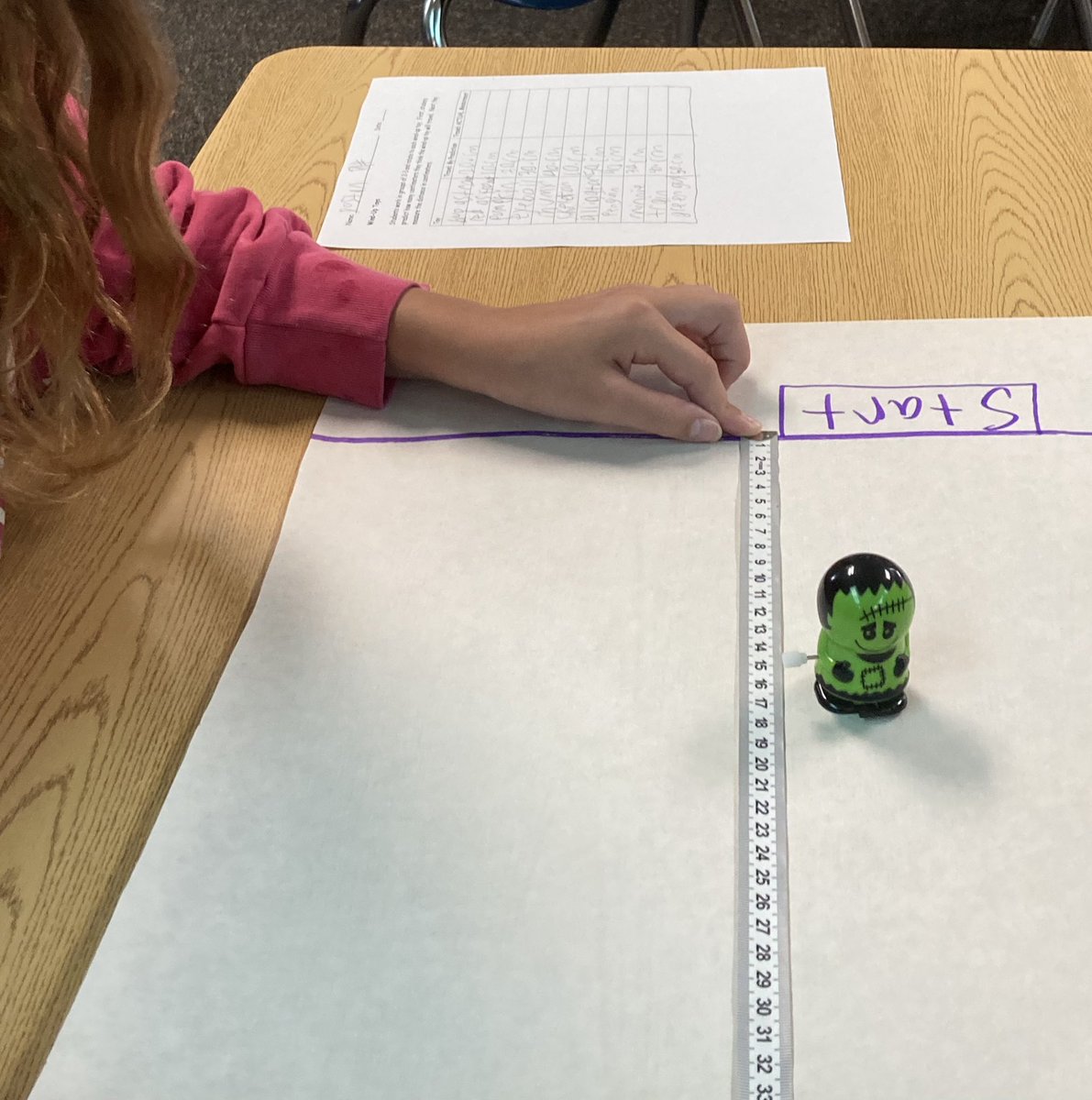 Using a measuring tape to find the distance wind- up toys can walk! #Klee #WeAreMG