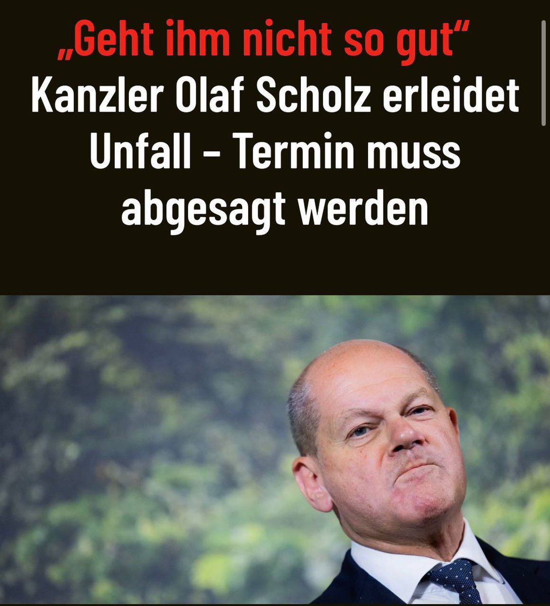 Американские кураторы побили немножко
«Федеральный канцлер попал в спортивную аварию в субботу, у него не все так хорошо, и, к сожалению, все мероприятия должны быть отменены, включая его визит в Херинген. Он упал во время пробежки и у него синяки на лице, сообщила