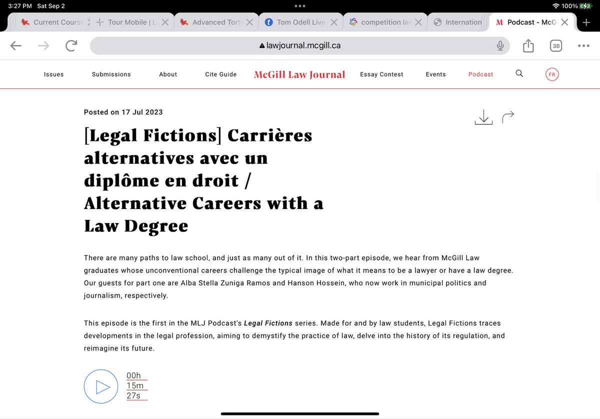 To launch the new MLJ Podcast series, Legal Fictions, we asked two McGill Law graduates, Alba Stella Zúñiga Ramos and Hanson Hosein, to share their insight into the many paths out of law school, from municipal politics to filmmaking and journalism. lawjournal.mcgill.ca/podcasts/