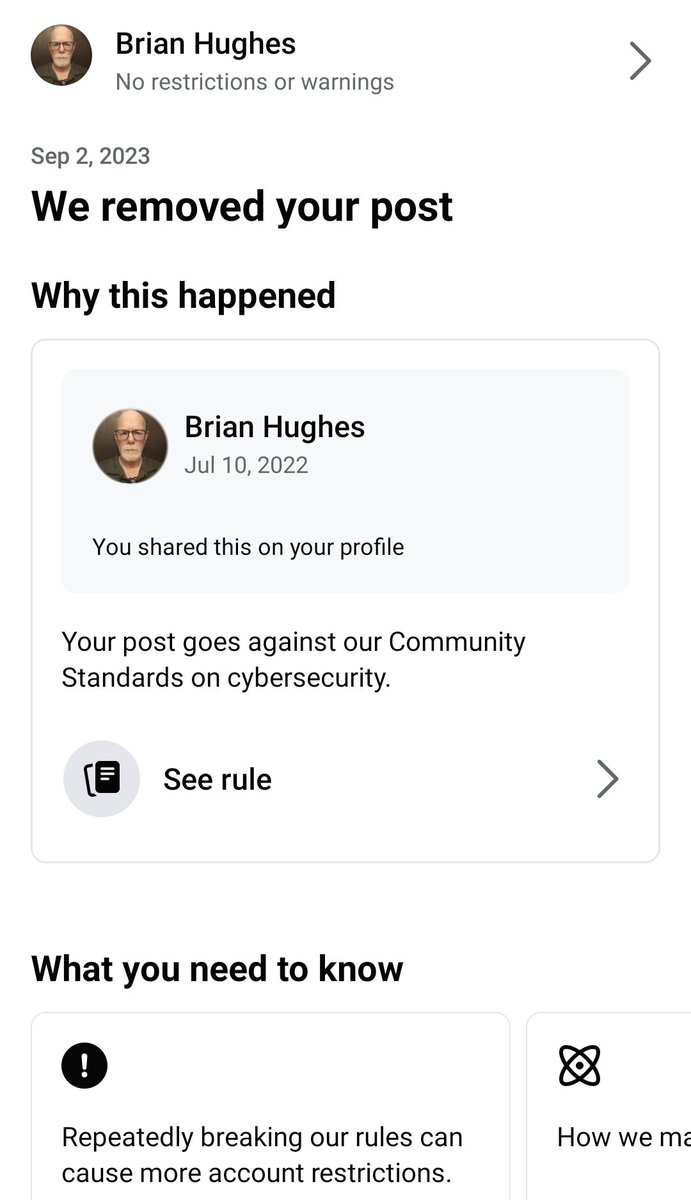 The stupidest part of this is that Marky-Mark, who spent too many years getting stuffed into junior high lockers and toilets, and his army of English as a second language censors, didn't even tell me what post got removed.

Hey, #Fuckerburg  ... stop being a c*nt.