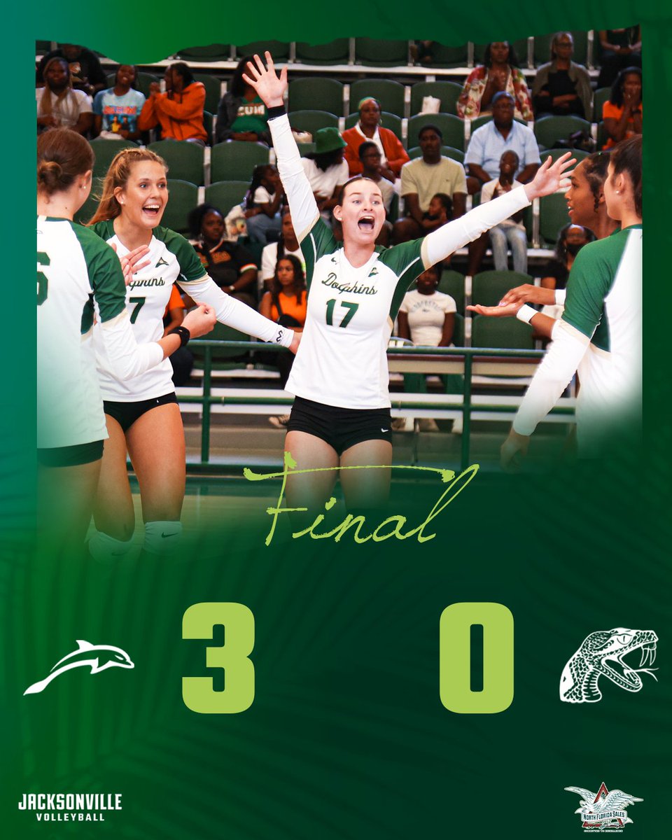 JAX_Volleyball's tweet photo. 🧹🧹🧹Dolphins sweep against the Rattlers!!!

Pres. by @NorthFLSales 

#JUPhinsUP https://t.co/SV9vSUeX9y