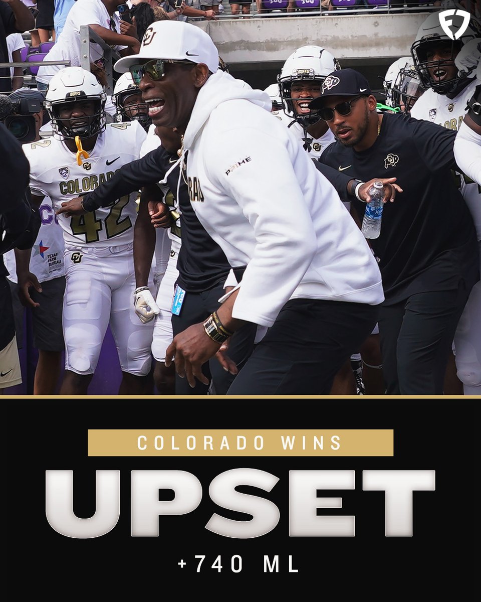 FDSportsbook's tweet photo. COLORADO (+740 ML) PULLS OFF THE SHOCKER VS. TCU  ‼️

An incredible start to the Coach Prime era in Boulder 😤

#CFB | #GoBuffs