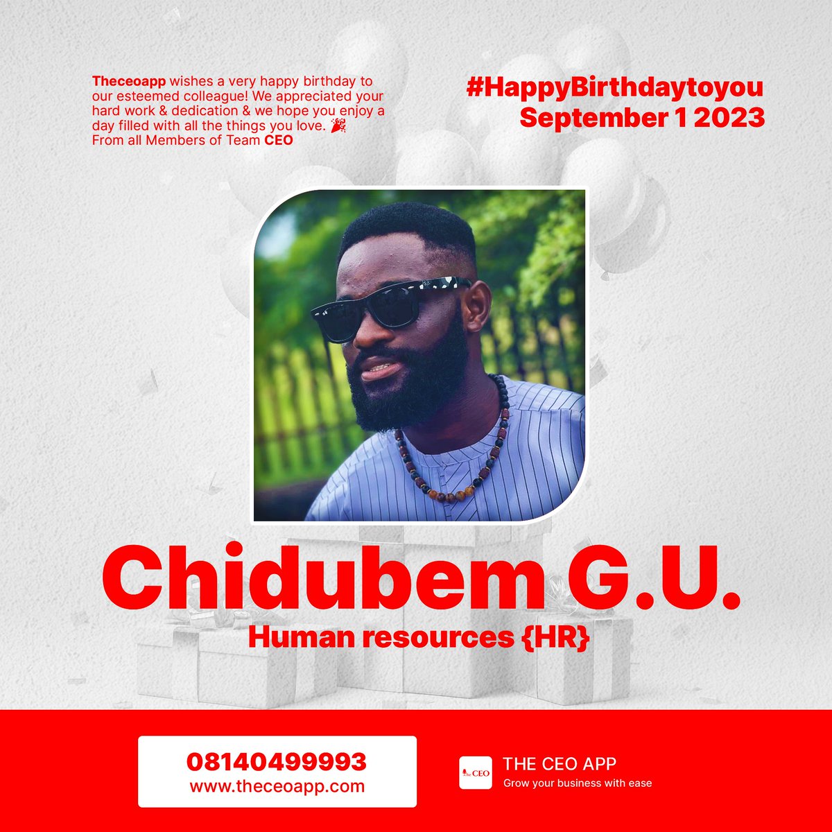 theceoapp's tweet photo. Happiest birthday to you Mr Chidubem G.U H.R.M THE  CEO APP, we celebrate🥳🥳💫 you today and we all love you. #bussinesvendors #birthday #hrm #hrmanagement #tiwtertrend #theceoapp https://t.co/AYPrhSOD0F