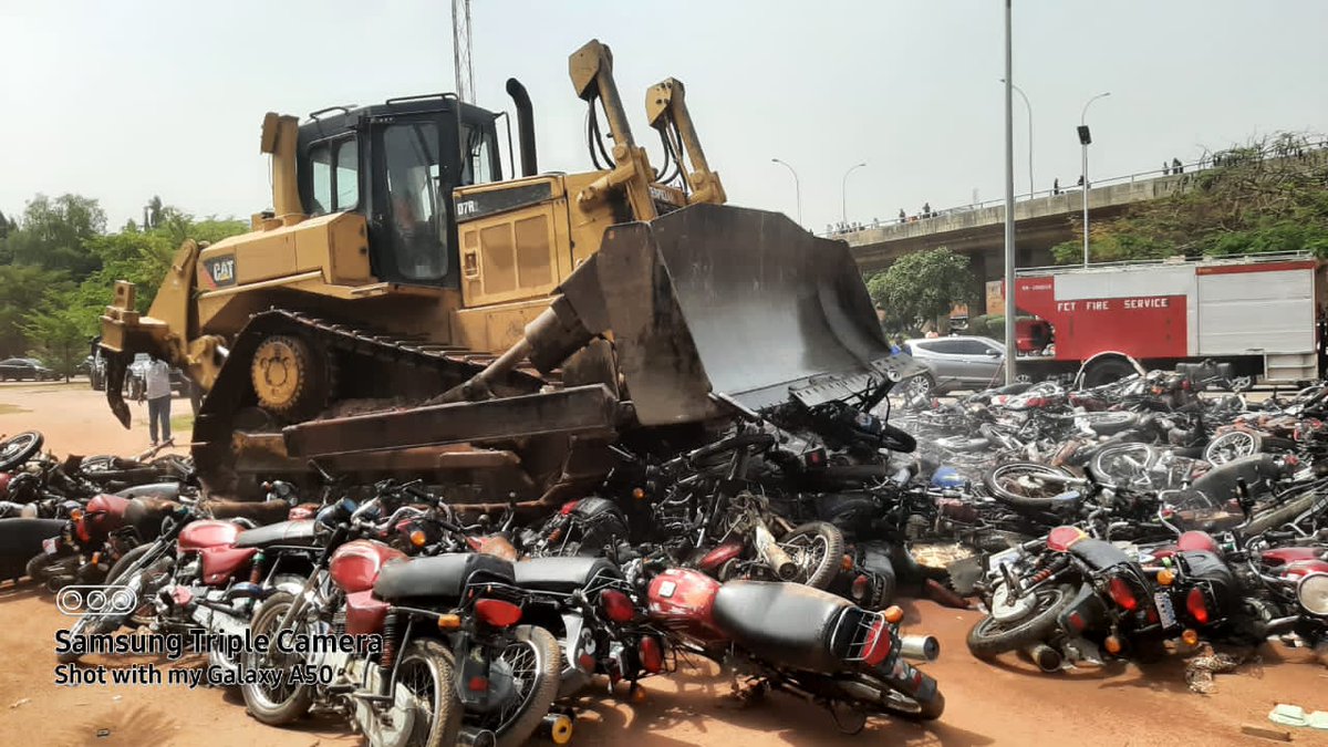 FCTA crushes 400 impounded commercial motorcycles. This is the height of madness , insensitive , wickedness and hyoocracy.