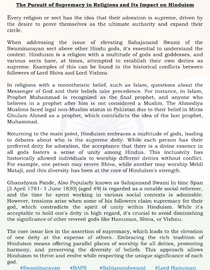 A heated dispute has ignited in Gujarat as #Sanatana spiritual leaders clash with the #Swaminarayan Sect.🕉️

The cause? Carved mural blocks on a towering #HanumanJi statue depicting the deity as a devotee of #SahajanandSwami from the Swami Narayan sect.🕊️

#sarangpurmandir 
#BAPS