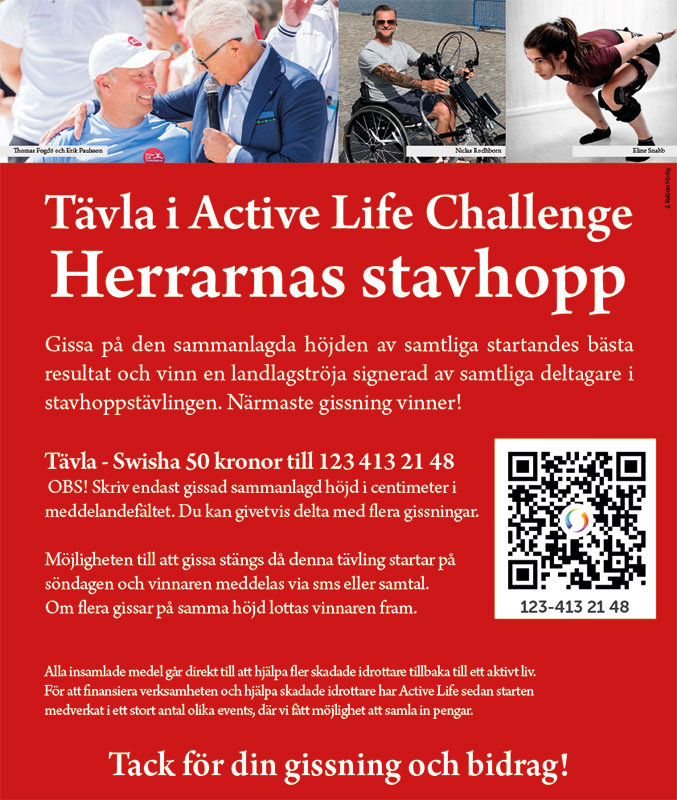ActiveLifeFound's tweet image. Tävla i Active Life Challenge under Finnkampen dag 2: Herrarnas stavhopp
#finnkampen
#friidrott
#svenskfriidrott
#radiosporten
# mondo_duplantis
#stavhopp