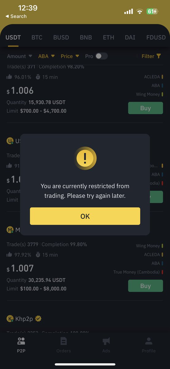 Why my account Binance restricted p2p