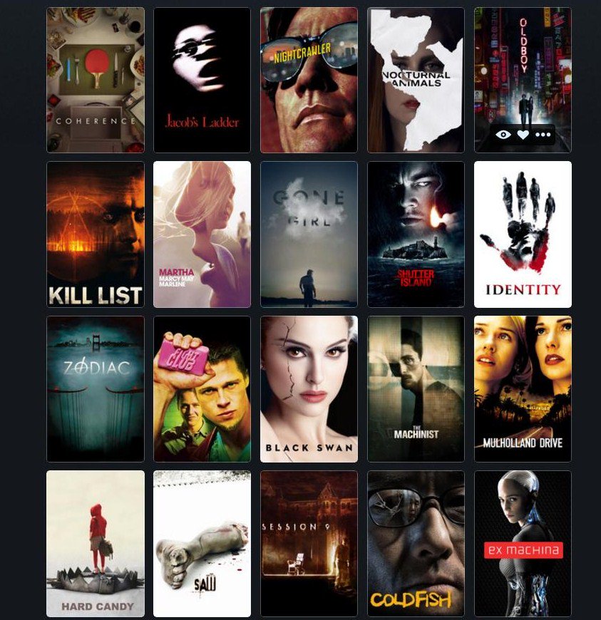 levmauc's tweet image. He ampliado la lista de THRILLERS PSICOLÓGICOS a 111 películas y series. Entre las incorporaciones más importantes están: Sharp Objects, Nancy, Spider, L'Heure de la sortie o The Sinner. Puedes consultar la lista al completo aquí: boxd.it/1XVG2